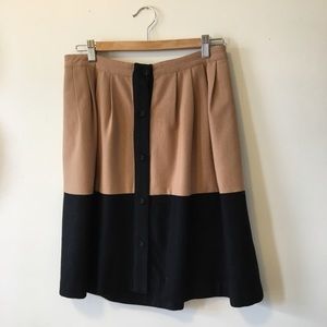 Wool blend button up color blocked skirt, size 8
